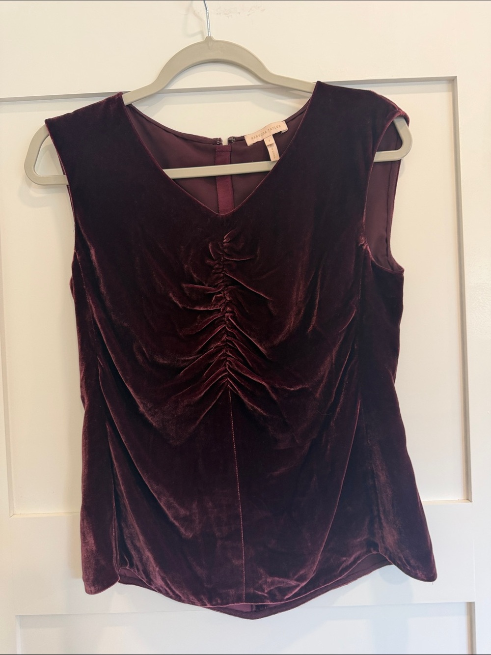 Rebecca Taylor Burgundy Velvet Ruched Sleeveless Blouse Top Size 2